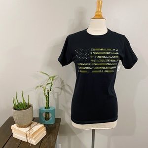 Black T-Shirt w/ Camo American Flag